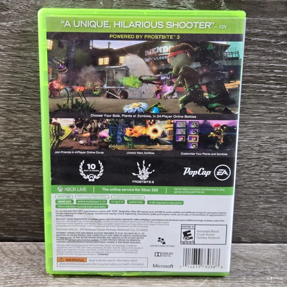 MS Xbox 360 EA Plants vs Zombies Garden Warfare Platinum Hits Video Game Tested